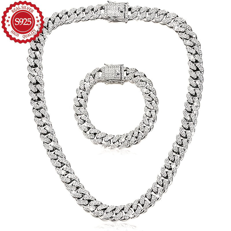 Silver Jewelry Set for Women - 925 Silver Cuban Chain, Necklace and Bracelet - 925 silver detail