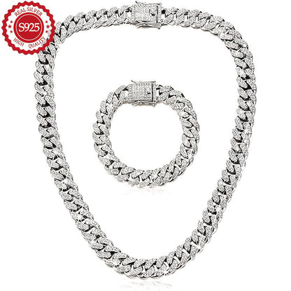 Silver Jewelry Set for Women - 925 Silver Cuban Chain, Necklace and Bracelet - 925 silver detail