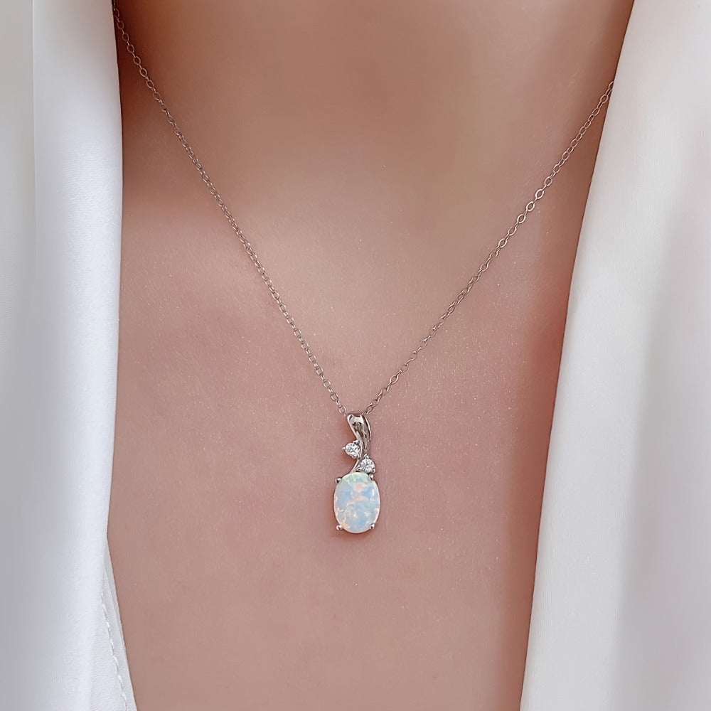 Silver Jewelry Set for Women - 925 Silver Opal-Style, 4 Coordinated Pieces - product detail view 6