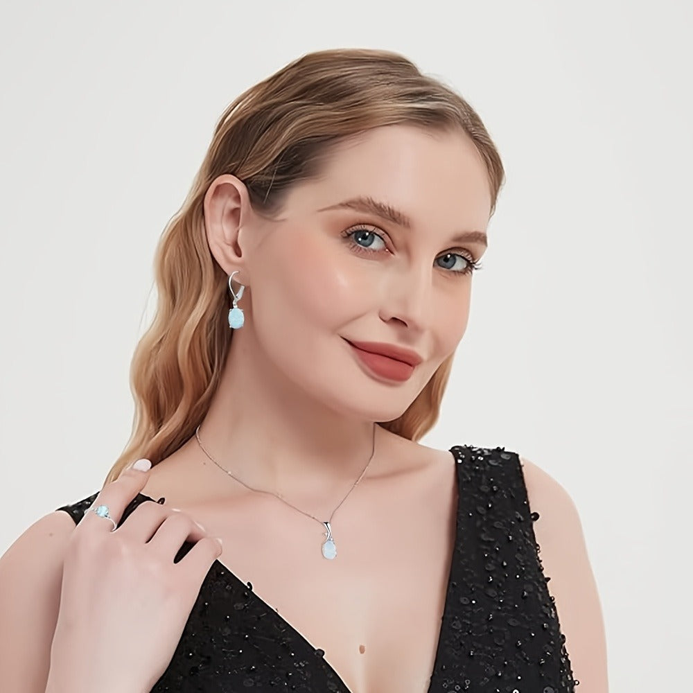 Silver Jewelry Set for Women - 925 Silver Opal-Style, 4 Coordinated Pieces - product detail view 10