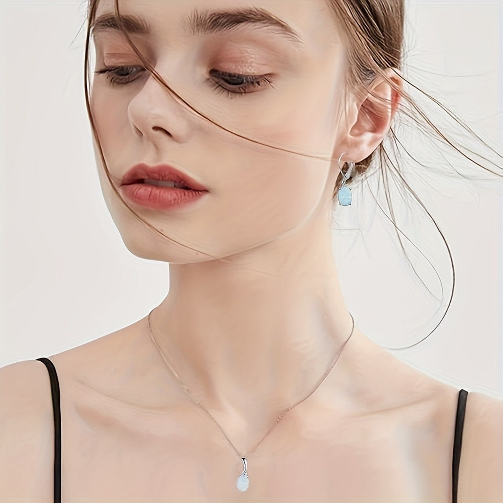 Silver Jewelry Set for Women - 925 Silver Opal-Style, 4 Coordinated Pieces - product detail view 11