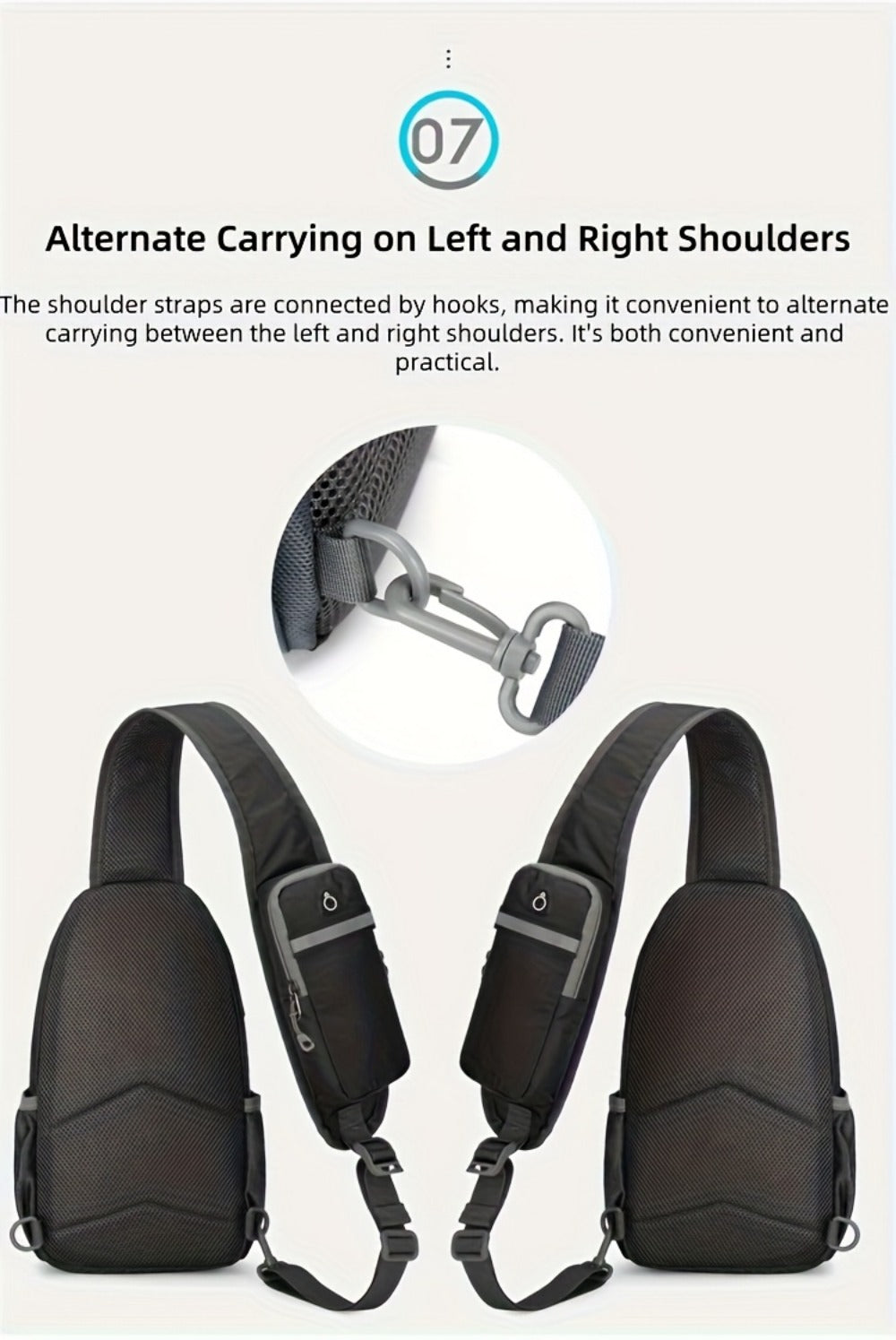 Sling Bag – Nylon, Large Capacity, Adjustable Strap, Multi Pocket – detail view 31