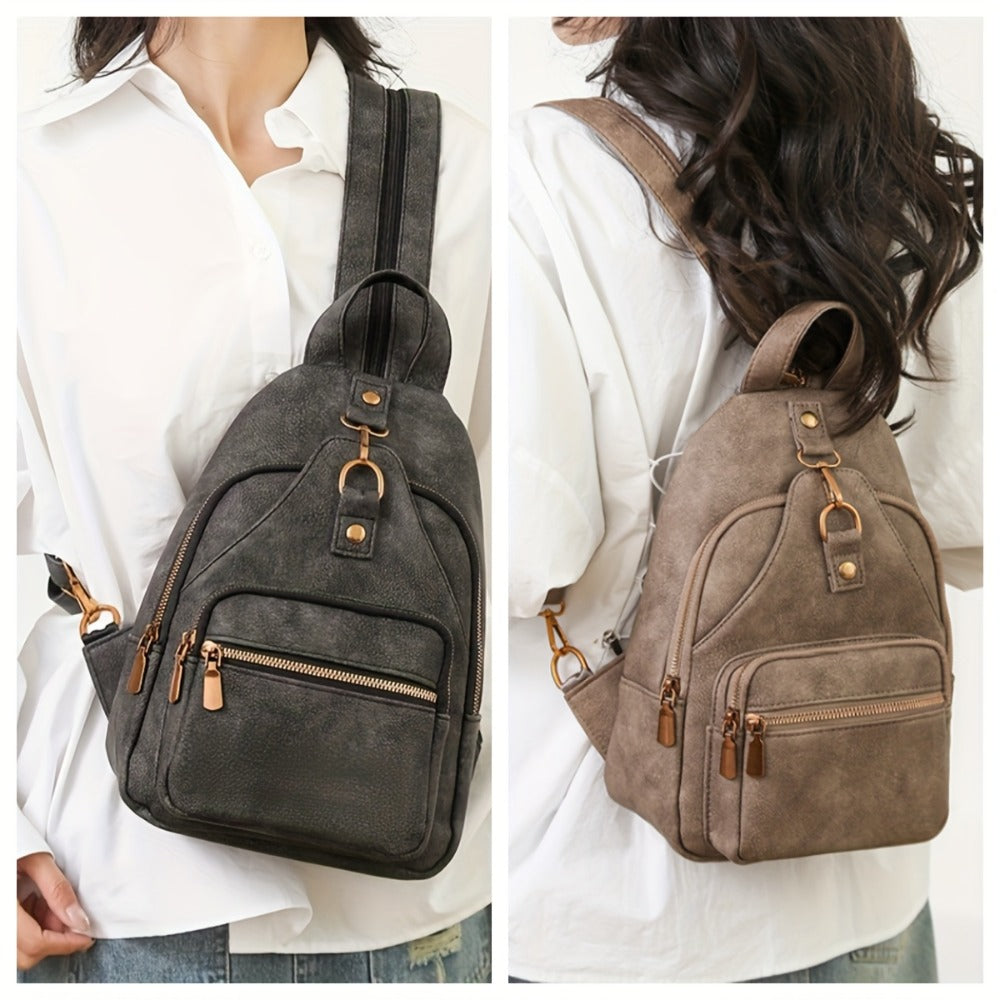 Sling Bag – PU Leather, Multi-Pocket, Adjustable Strap, for Travel & Everyday Use – front view