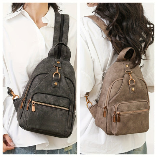 Sling Bag – PU Leather, Multi-Pocket, Adjustable Strap, for Travel & Everyday Use – front view