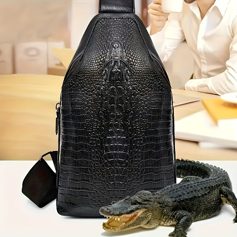 Sling Bag – for Travel & Everyday Use, Crocodile Pattern Chest Earphone Hole – front view - product view 20