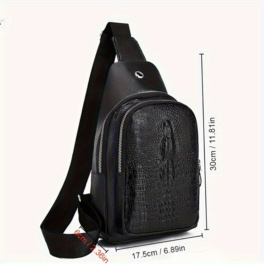 Sling Bag – for Travel & Everyday Use, Crocodile Pattern Chest Earphone Hole – detail view 15