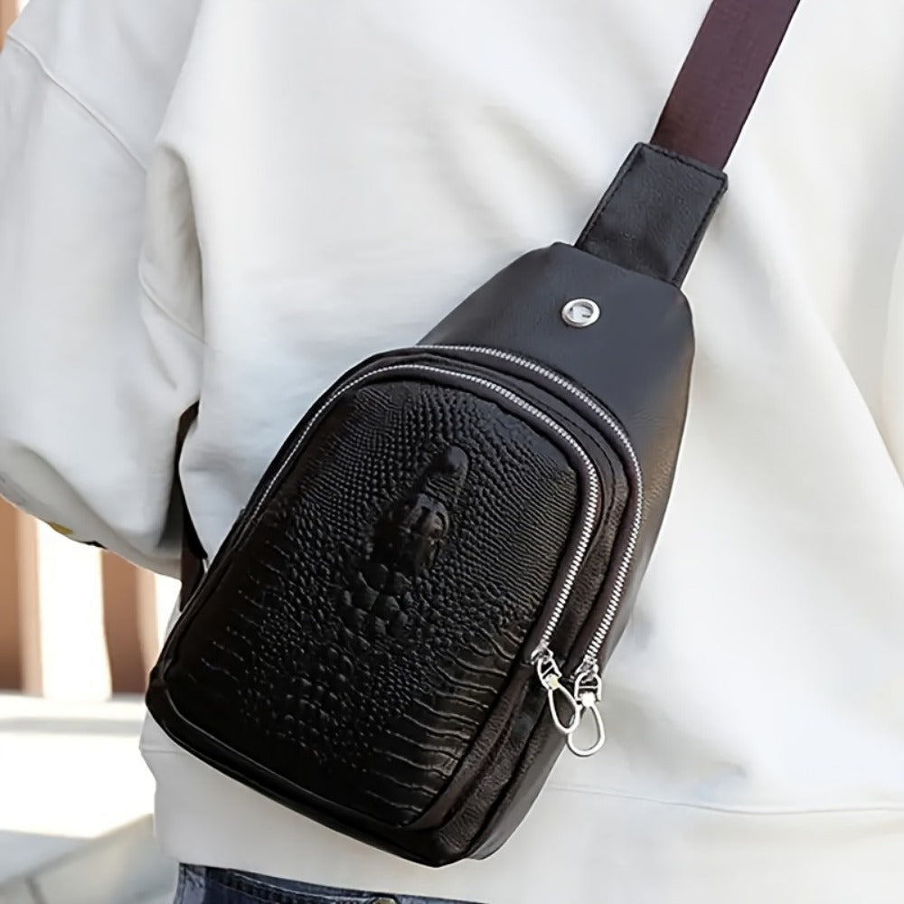 Sling Bag – for Travel & Everyday Use, Crocodile Pattern Chest Earphone Hole – detail view 20