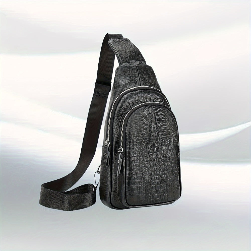 Sling Bag – for Travel & Everyday Use, Crocodile Pattern Chest Earphone Hole – detail view 3