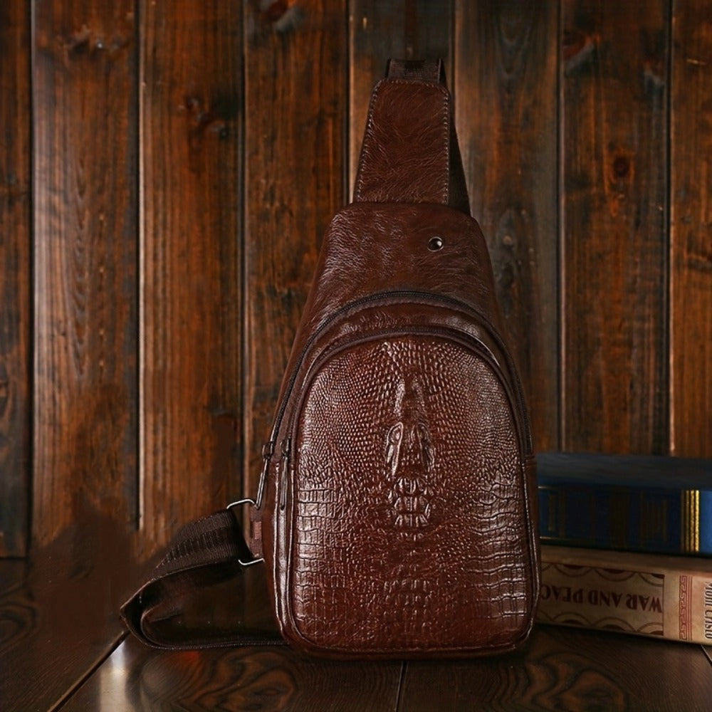 Sling Bag – for Travel & Everyday Use, Crocodile Pattern Chest Earphone Hole – detail view 6