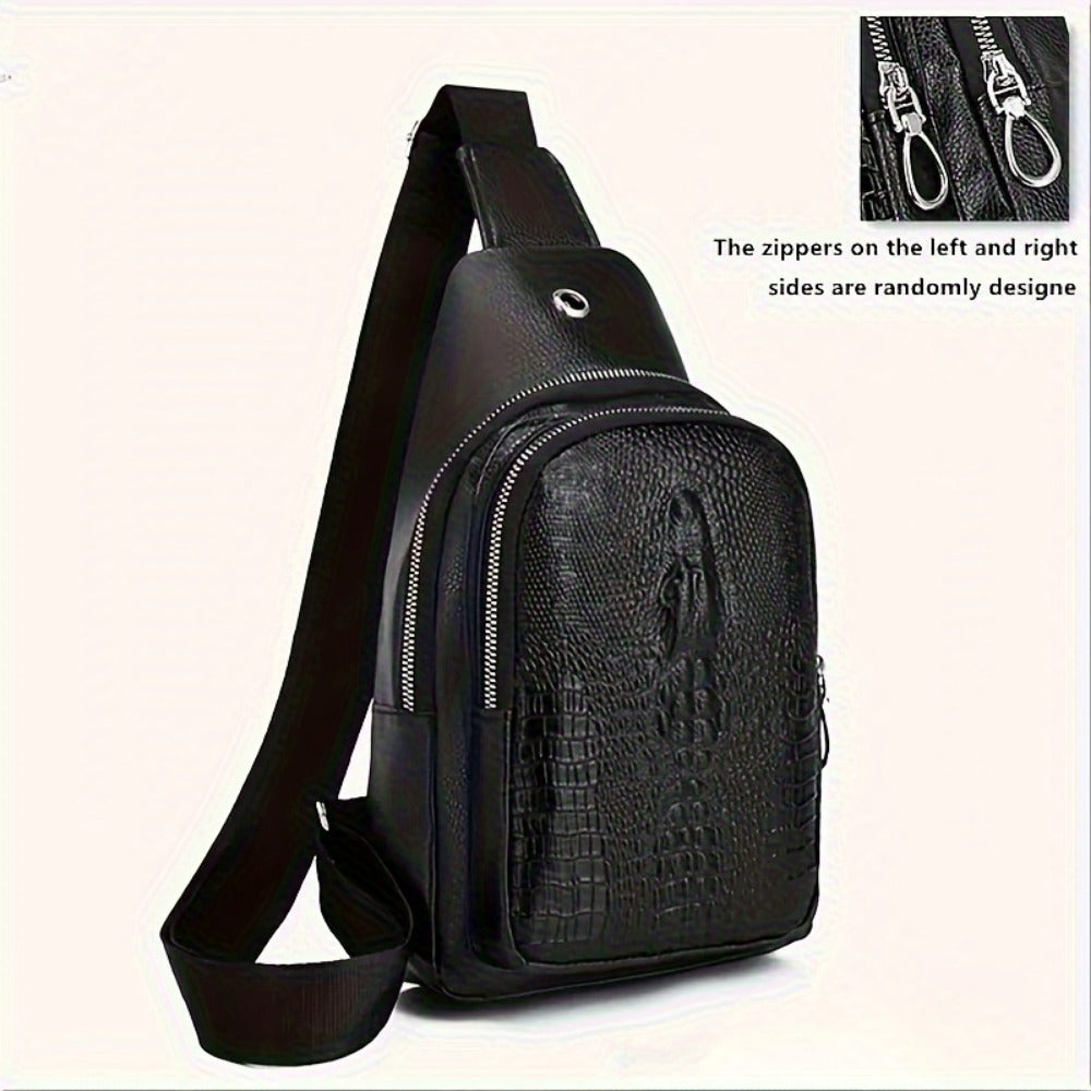 Sling Bag – for Travel & Everyday Use, Crocodile Pattern Chest Earphone Hole – detail view 10