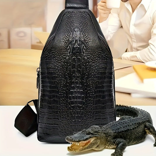 Sling Bag – for Travel & Everyday Use, Crocodile Pattern Chest Earphone Hole – front view