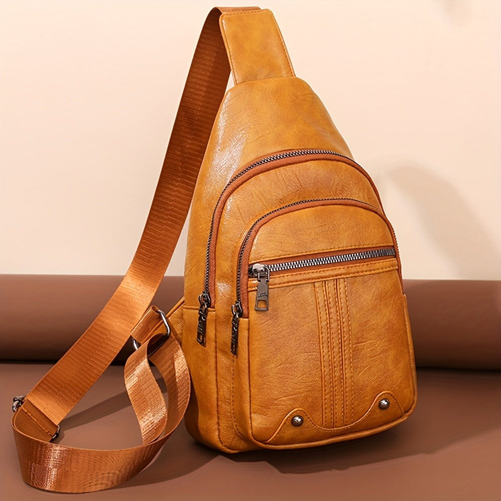 Sling Bag – for Travel & Everyday Use, Faux Leather Retro Chest Sling – detail view 13