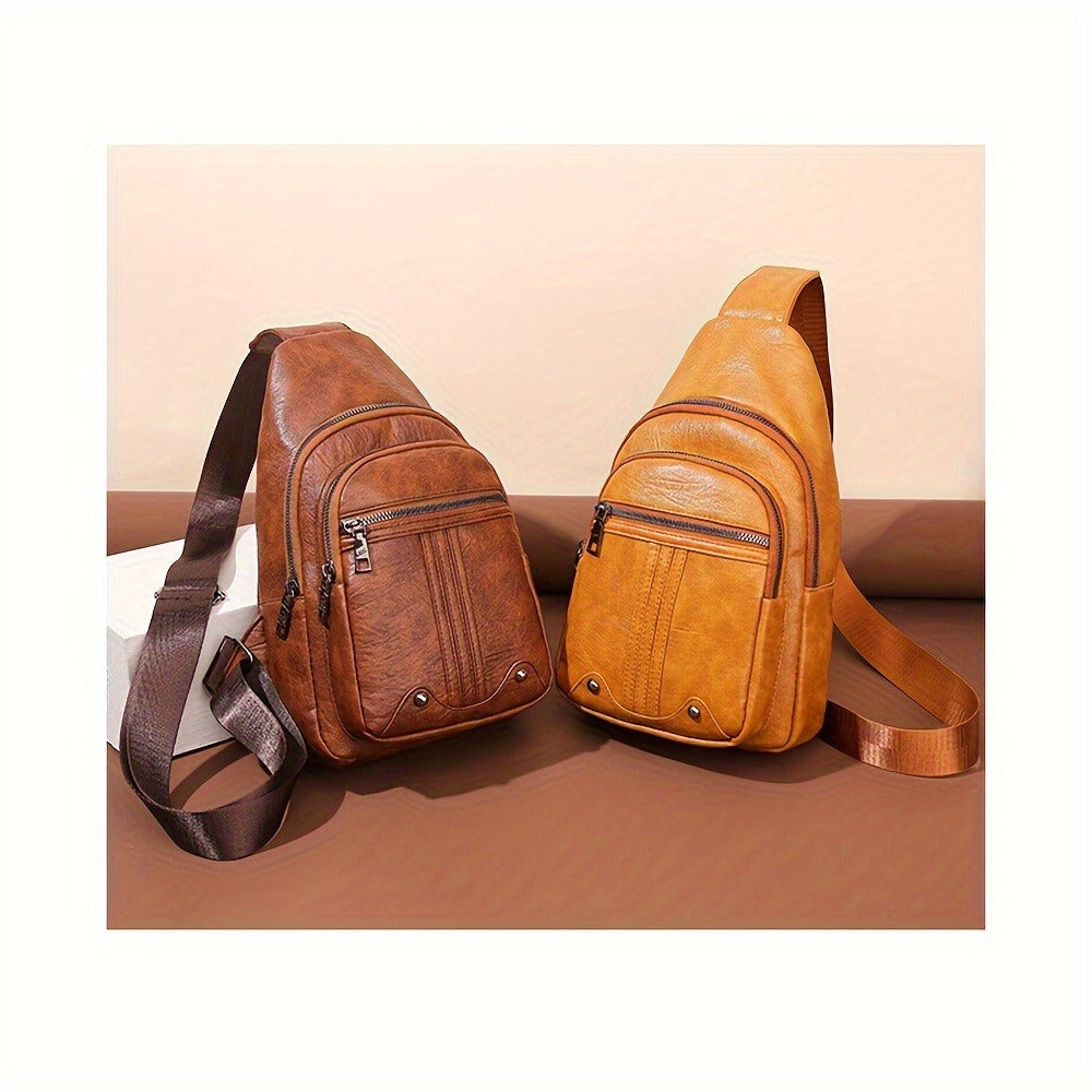 Sling Bag – for Travel & Everyday Use, Faux Leather Retro Chest Sling – detail view 15