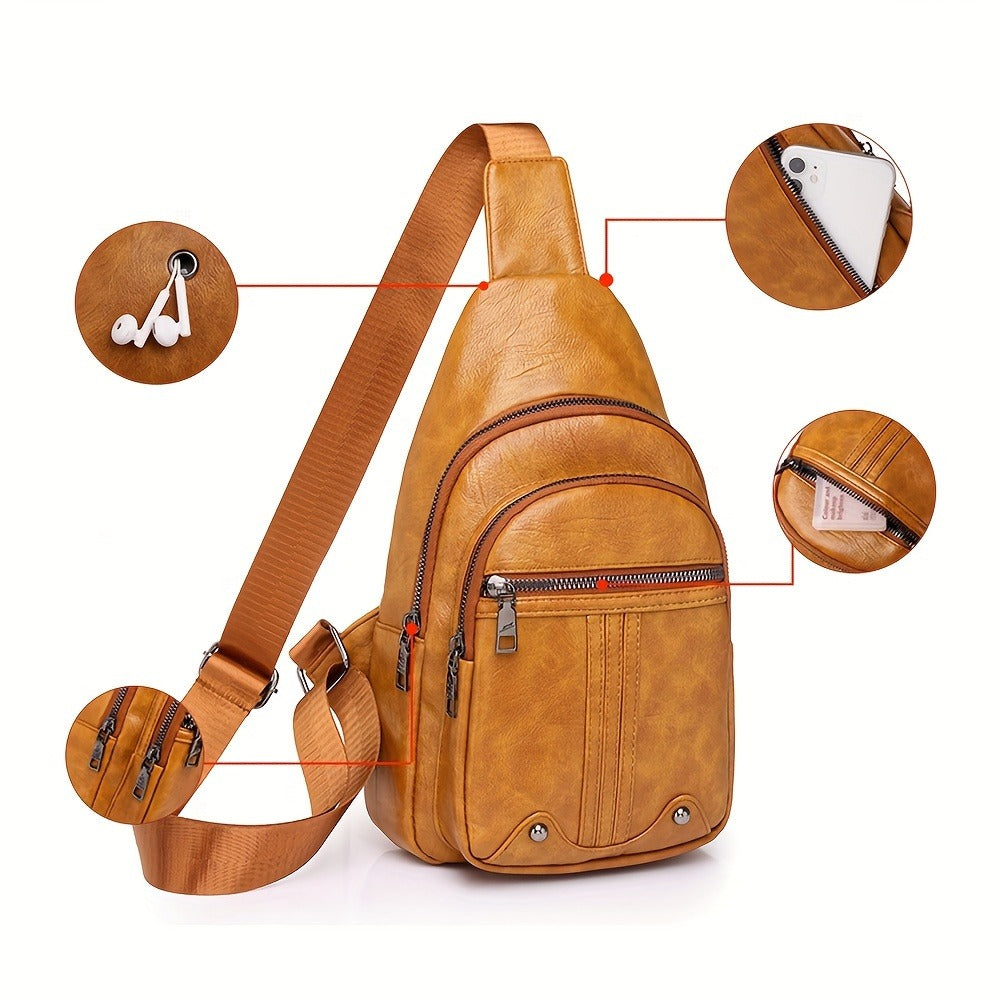 Sling Bag – for Travel & Everyday Use, Faux Leather Retro Chest Sling – detail view 3