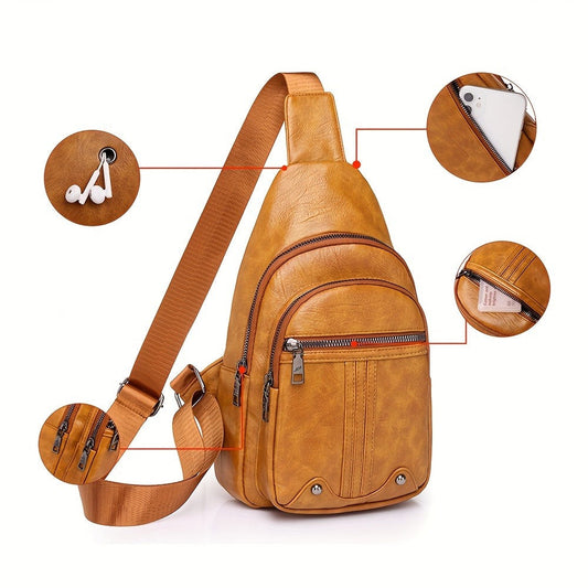 Sling Bag – for Travel & Everyday Use, Faux Leather Retro Chest Sling – detail view 3