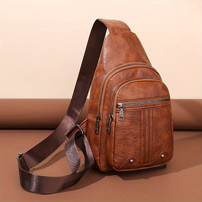 Sling Bag – for Travel & Everyday Use, Faux Leather Retro Chest Sling – detail view 9