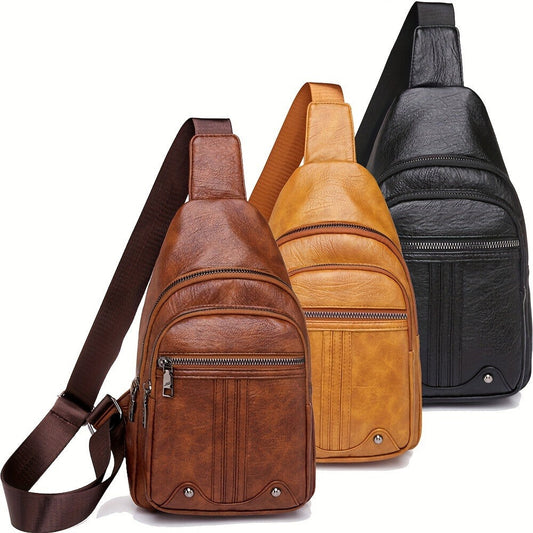 Sling Bag – for Travel & Everyday Use, Faux Leather Retro Chest Sling – front view