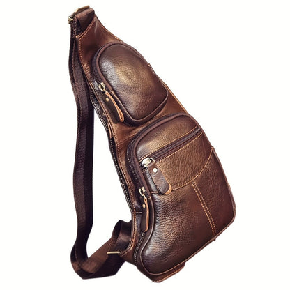 Sling Bag – for Travel, Leather Sling Vintage Chest Pack – front view