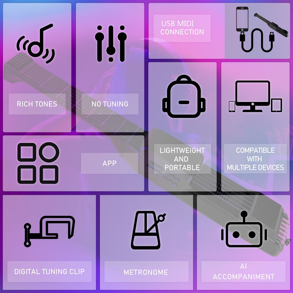 Smart Electric Guitar with Chord Practice, MIDI, LCD Screen and Speaker detail image - detail view 8