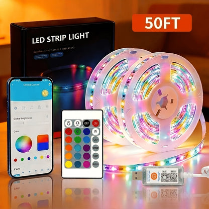 50/100-Foot Smart LED Light Strip shown in the RGB-24-key-100FT option