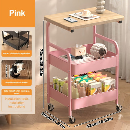 Solid Wood Metal Rolling Storage Cart with Rolling Wheels for Bedroom detail image - detail view 4