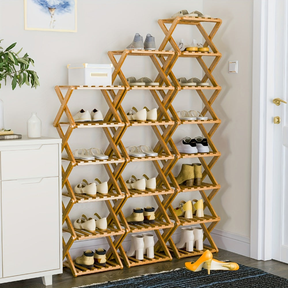 Shoe Rack, Foldable Bamboo No Assembly Required, Instant Use, Space-Saving Shoe Organizer shown in the main product view