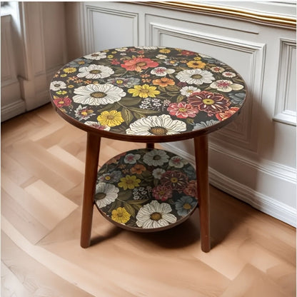 Side Table, Mandala Flower Sofa Round Coffee Table with Storage Space Saving Design shown in the main product view