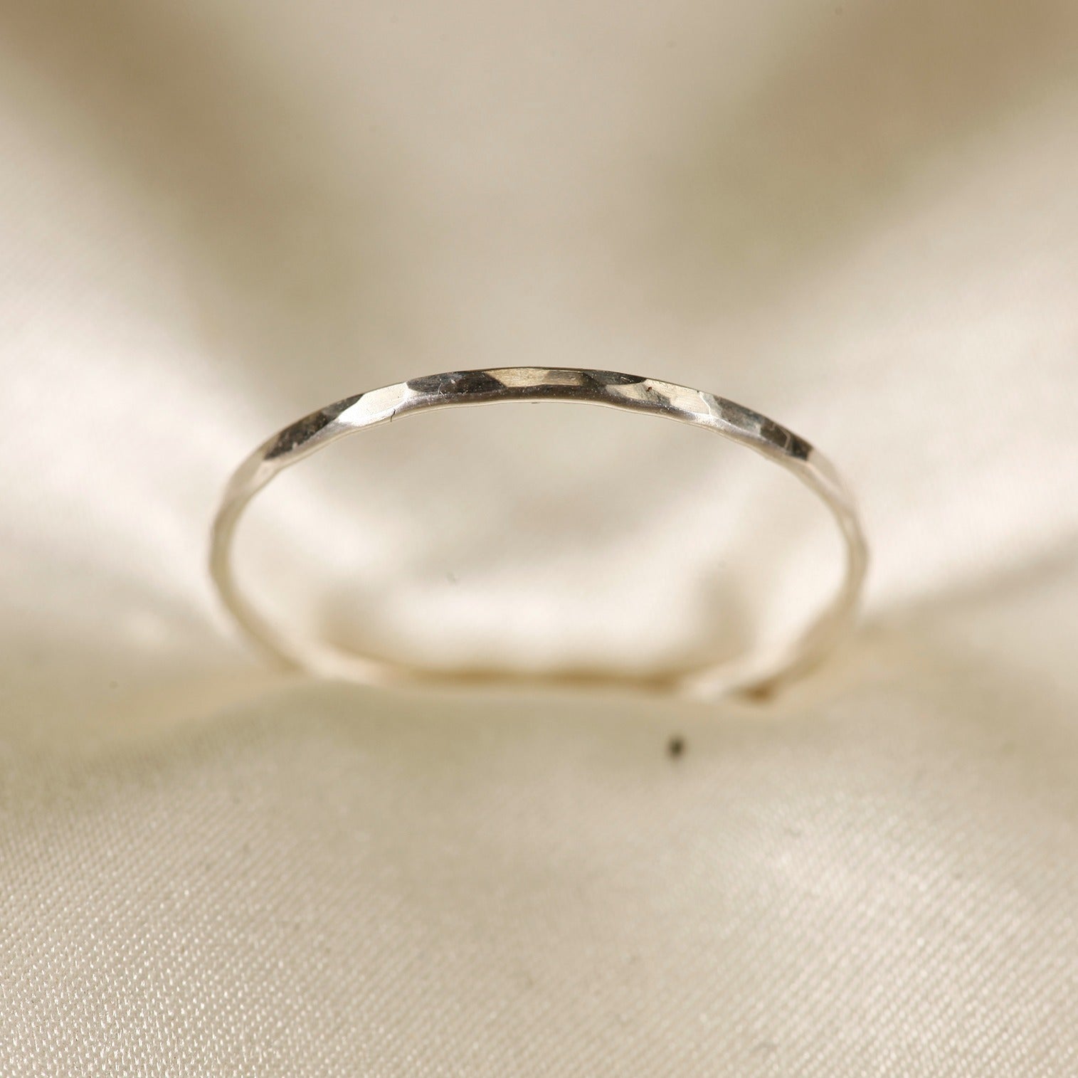 Stackable Rings for Women - 925 Sterling Silver Hammered Ring Minimalist Thin Band 1mm Textured Finish - main product view