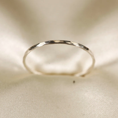 Stackable Rings for Women - 925 Sterling Silver Hammered Ring Minimalist Thin Band 1mm Textured Finish - main product view
