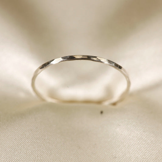 Stackable Rings for Women - 925 Sterling Silver Hammered Ring Minimalist Thin Band 1mm Textured Finish - main product view