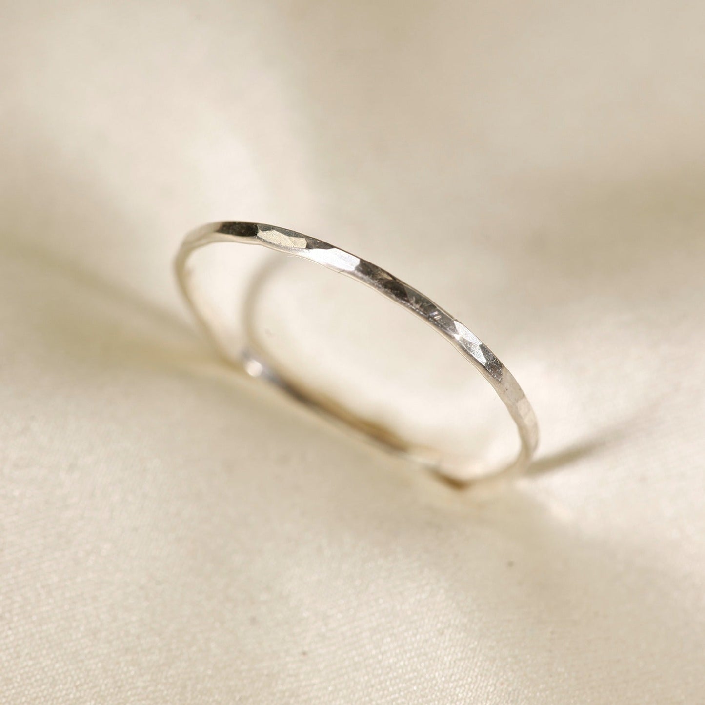 Stackable Rings for Women - 925 Sterling Silver Hammered Ring Minimalist Thin Band 1mm Textured Finish - product detail view