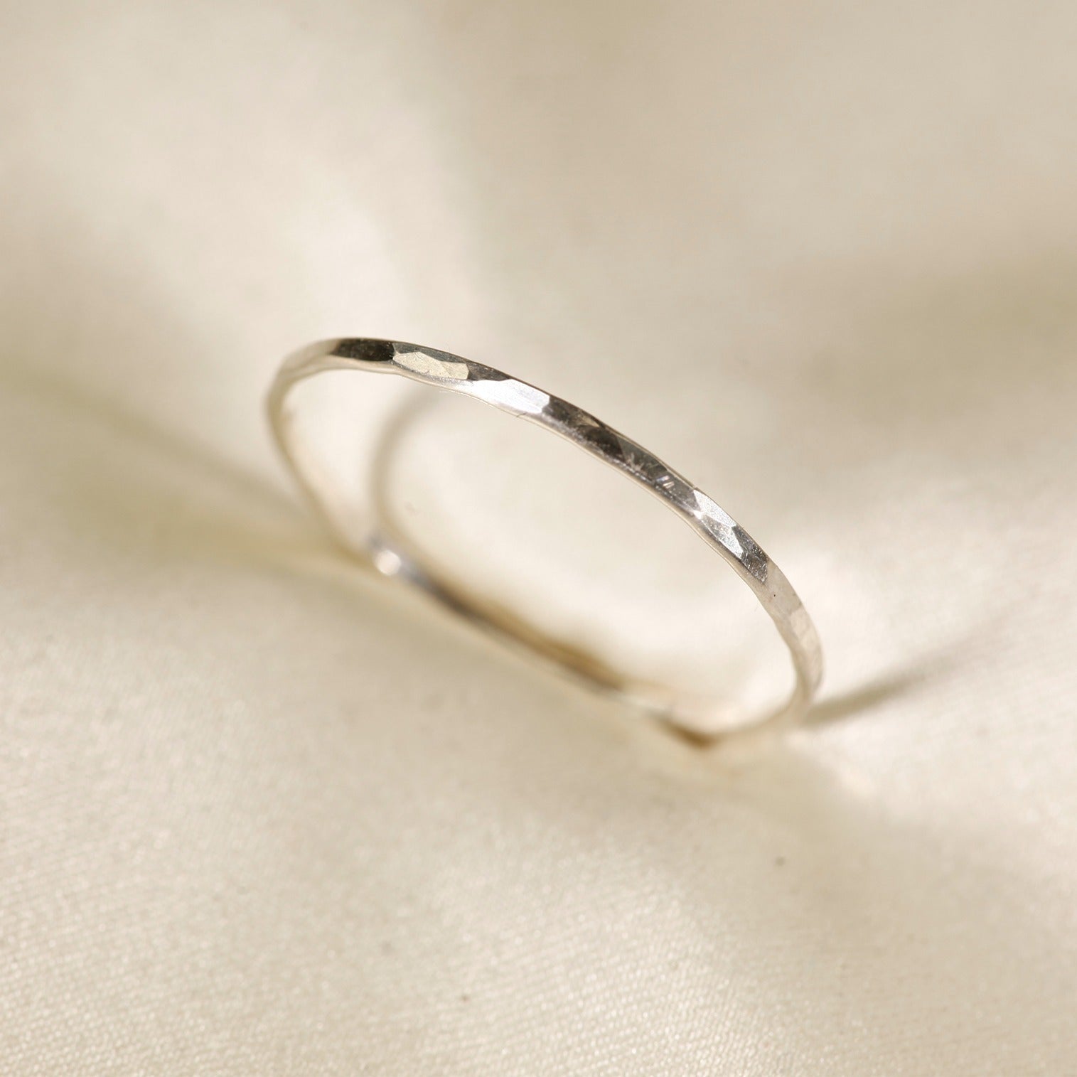 Stackable Rings for Women - 925 Sterling Silver Hammered Ring Minimalist Thin Band 1mm Textured Finish - product detail view