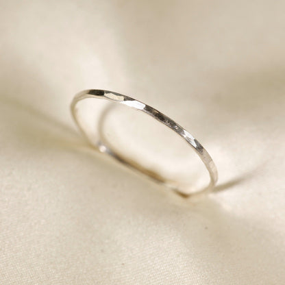 Stackable Rings for Women - 925 Sterling Silver Hammered Ring Minimalist Thin Band 1mm Textured Finish - product detail view