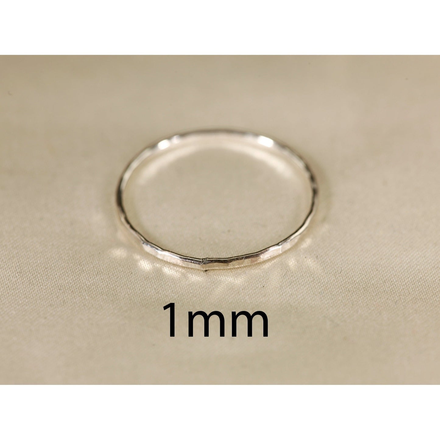 Stackable Rings for Women - 925 Sterling Silver Hammered Ring Minimalist Thin Band 1mm Textured Finish - product detail view