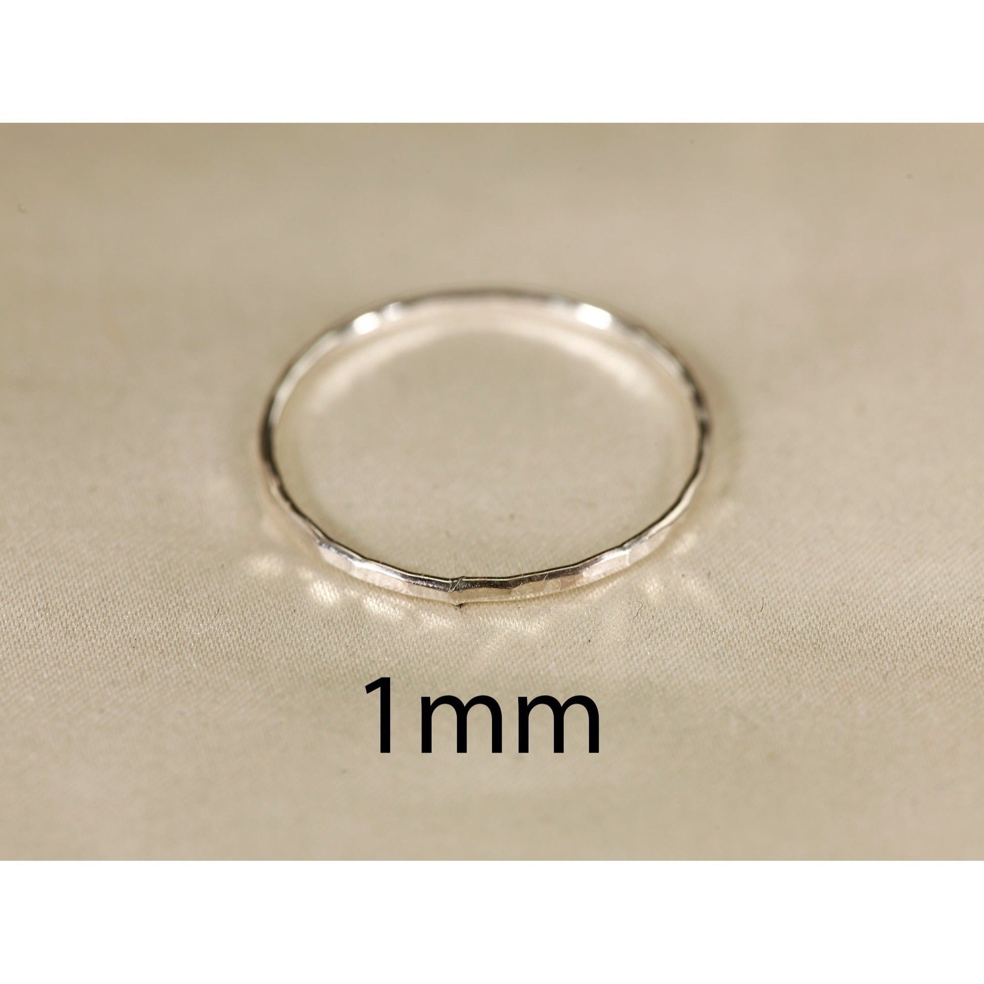 Stackable Rings for Women - 925 Sterling Silver Hammered Ring Minimalist Thin Band 1mm Textured Finish - product detail view