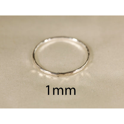 Stackable Rings for Women - 925 Sterling Silver Hammered Ring Minimalist Thin Band 1mm Textured Finish - product detail view