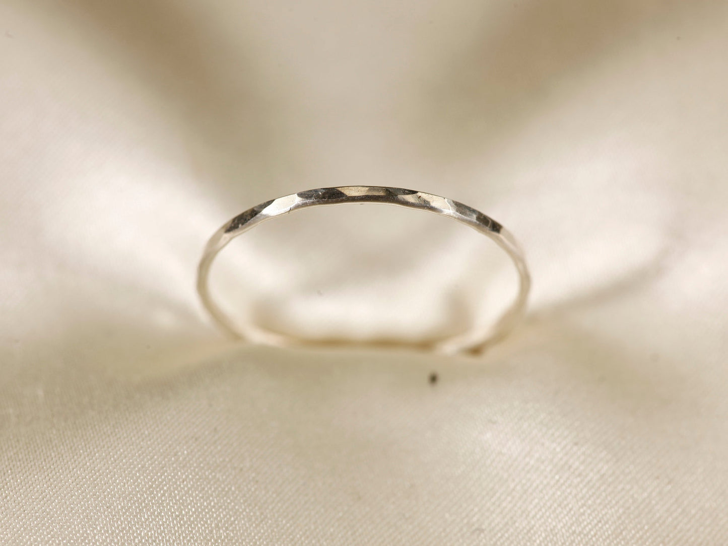 Stackable Rings for Women - 925 Sterling Silver Hammered Ring Minimalist Thin Band 1mm Textured Finish - product detail view