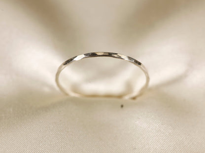 Stackable Rings for Women - 925 Sterling Silver Hammered Ring Minimalist Thin Band 1mm Textured Finish - product detail view