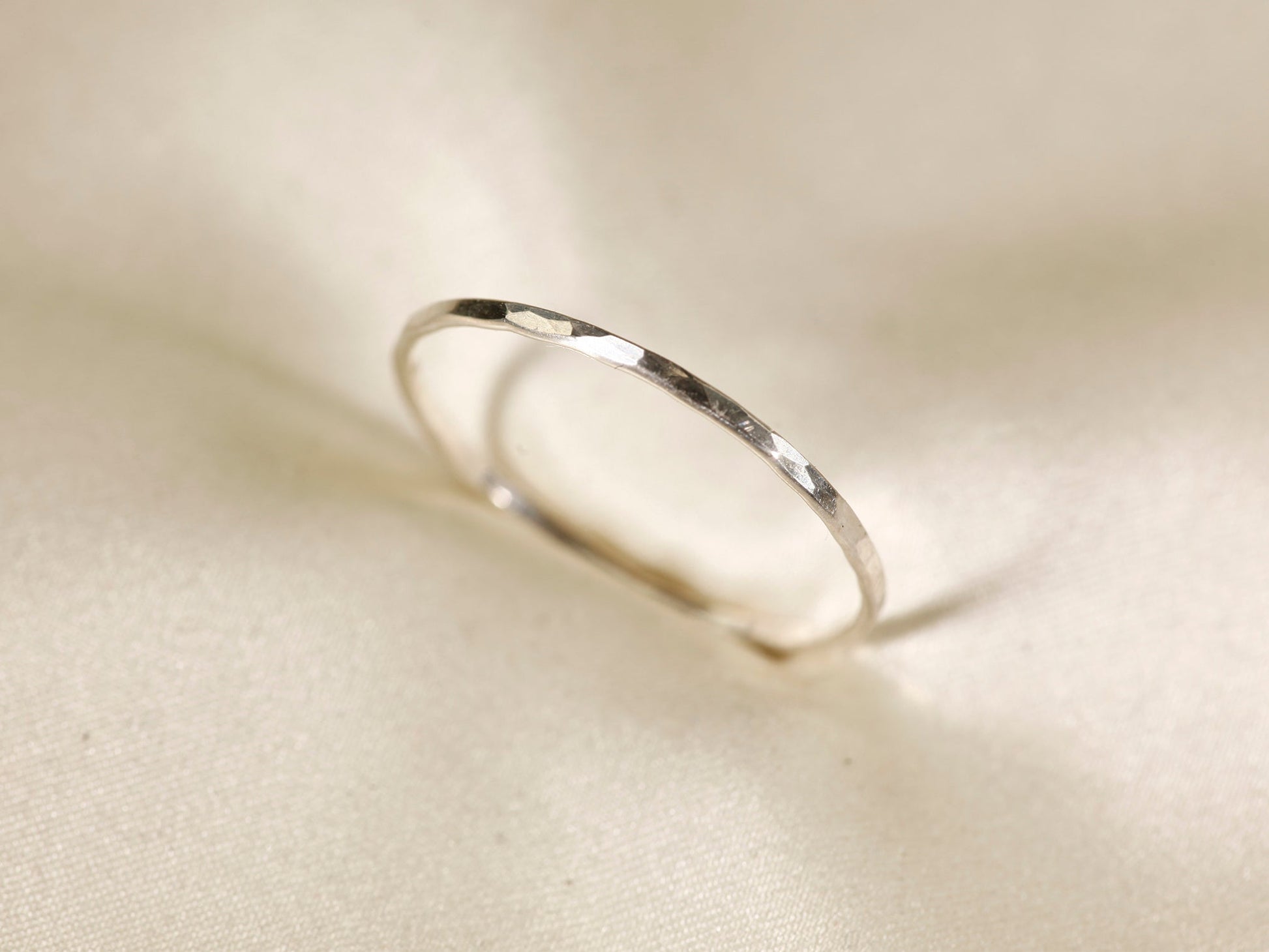 Stackable Rings for Women - 925 Sterling Silver Hammered Ring Minimalist Thin Band 1mm Textured Finish - product detail view