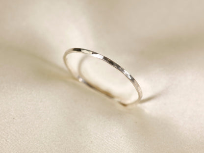 Stackable Rings for Women - 925 Sterling Silver Hammered Ring Minimalist Thin Band 1mm Textured Finish - product detail view