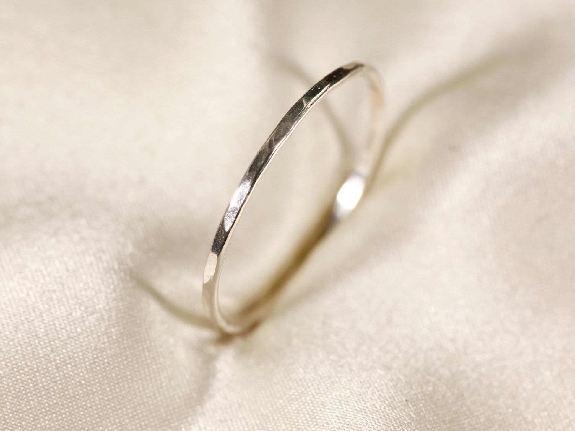 Stackable Rings for Women - 925 Sterling Silver Hammered Ring Minimalist Thin Band 1mm Textured Finish - product detail view