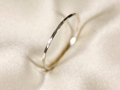 Stackable Rings for Women - 925 Sterling Silver Hammered Ring Minimalist Thin Band 1mm Textured Finish - product detail view