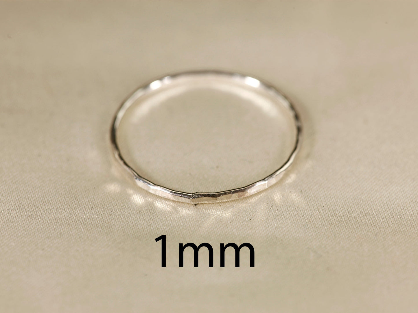 Stackable Rings for Women - 925 Sterling Silver Hammered Ring Minimalist Thin Band 1mm Textured Finish - product detail view