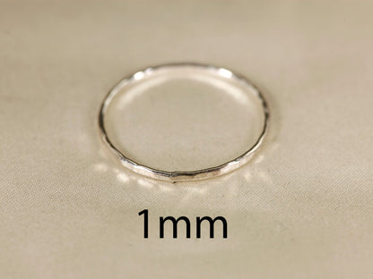 Stackable Rings for Women - 925 Sterling Silver Hammered Ring Minimalist Thin Band 1mm Textured Finish - product detail view