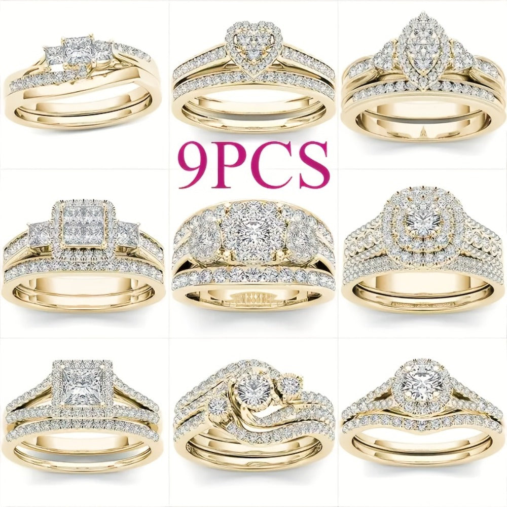 Stackable Rings for Women - Wedding Ring Set for 9 Pieces Multi-Style Bands with Synthetic Zirconia - main product view