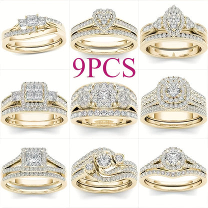 Stackable Rings for Women - Wedding Ring Set for 9 Pieces Multi-Style Bands with Synthetic Zirconia - product detail view 11
