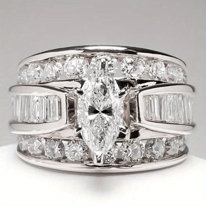 Stackable Rings for Women - Wide Band Ring Set 2Pcs for - Vintage Elegant Engagement Ring Set, Silver - product detail view 9