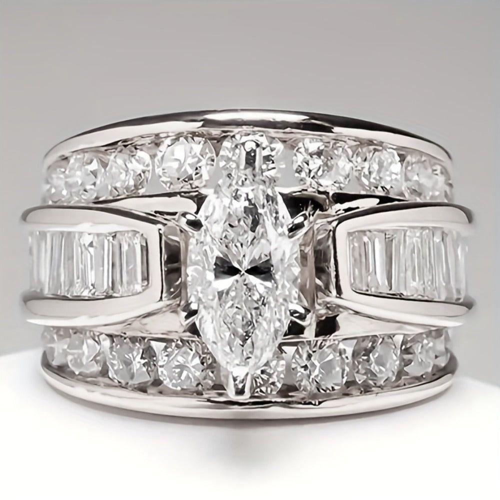 Stackable Rings for Women - Wide Band Ring Set 2Pcs for - Vintage Elegant Engagement Ring Set, Silver - product detail view