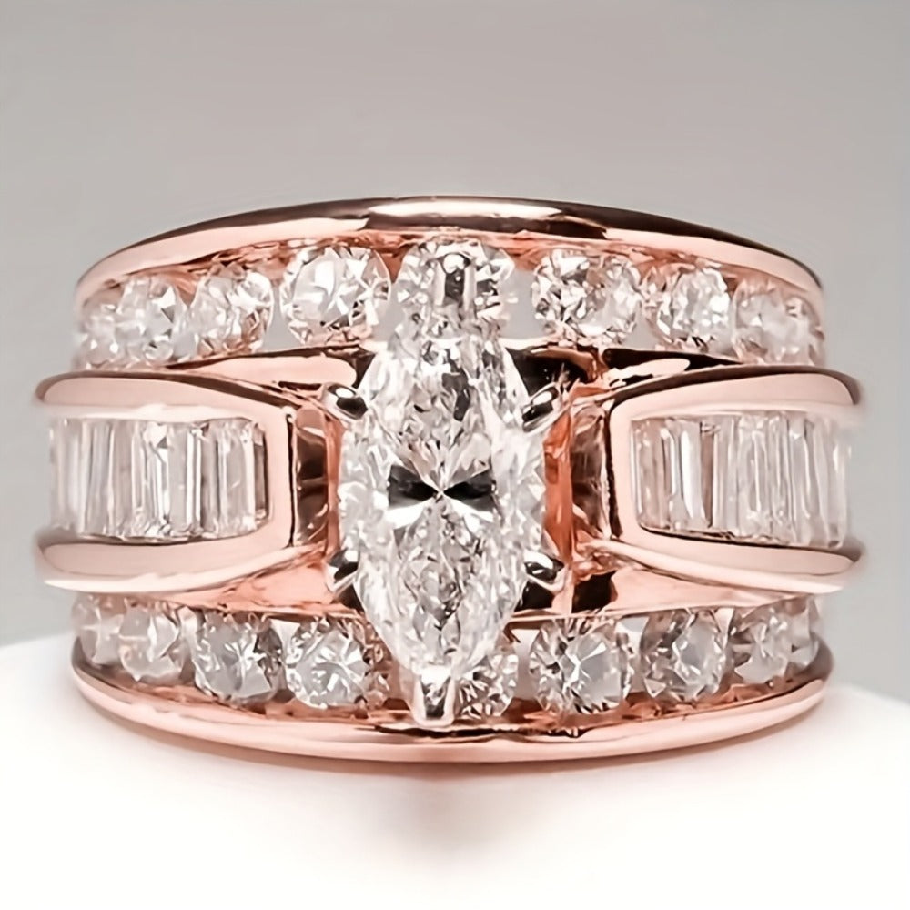 Stackable Rings for Women - Wide Band Ring Set 2Pcs for - Vintage Elegant Engagement Ring Set, Silver - product detail view