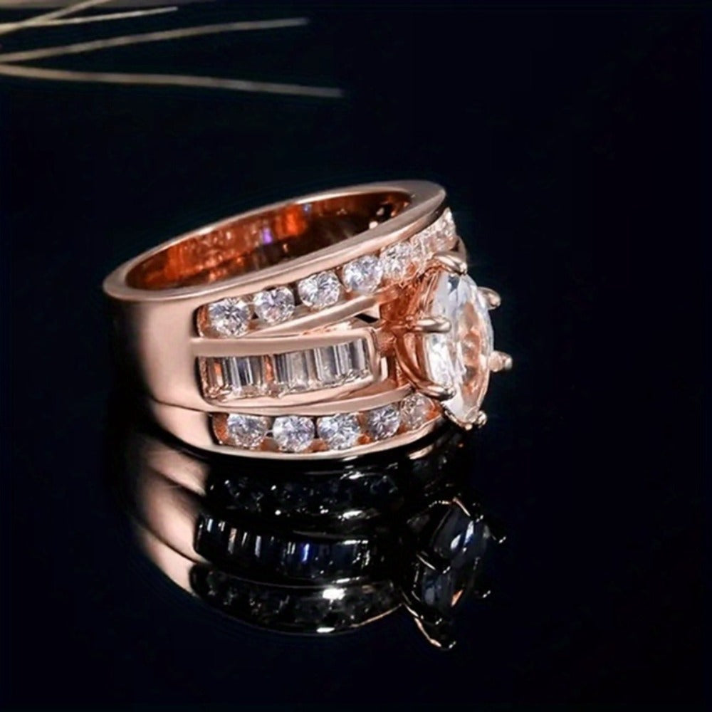 Stackable Rings for Women - Wide Band Ring Set 2Pcs for - Vintage Elegant Engagement Ring Set, Silver - product detail view